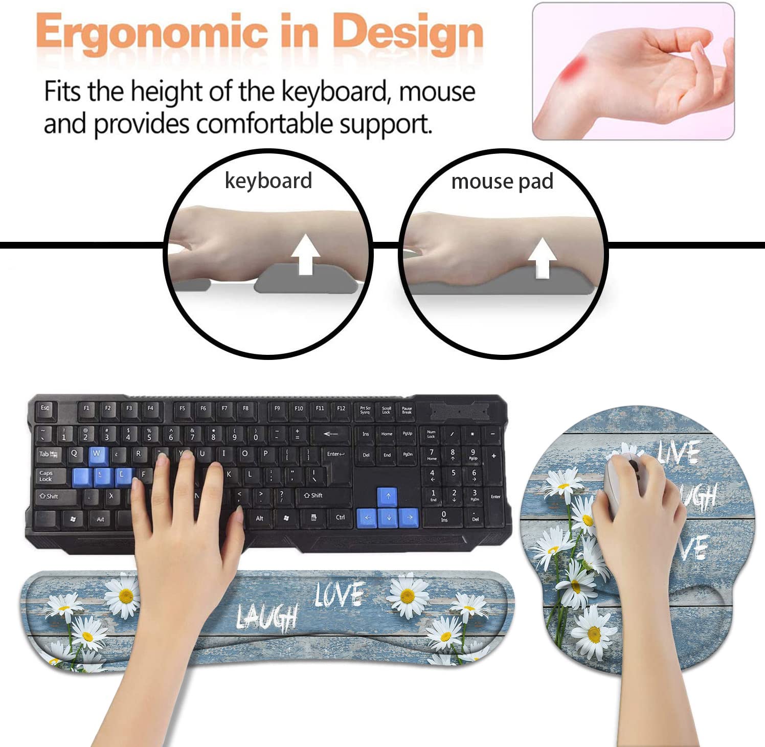 Set di poggiapolsi per tastiera e tappetino ergonomico per