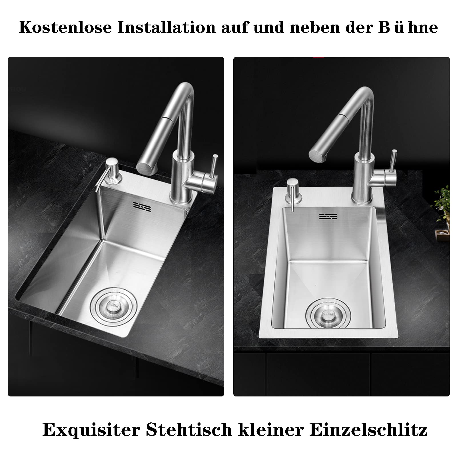 Einbauspüle aus Edelstahl, schmal, für flächenbündige Montage (28 x 46 22 cm)