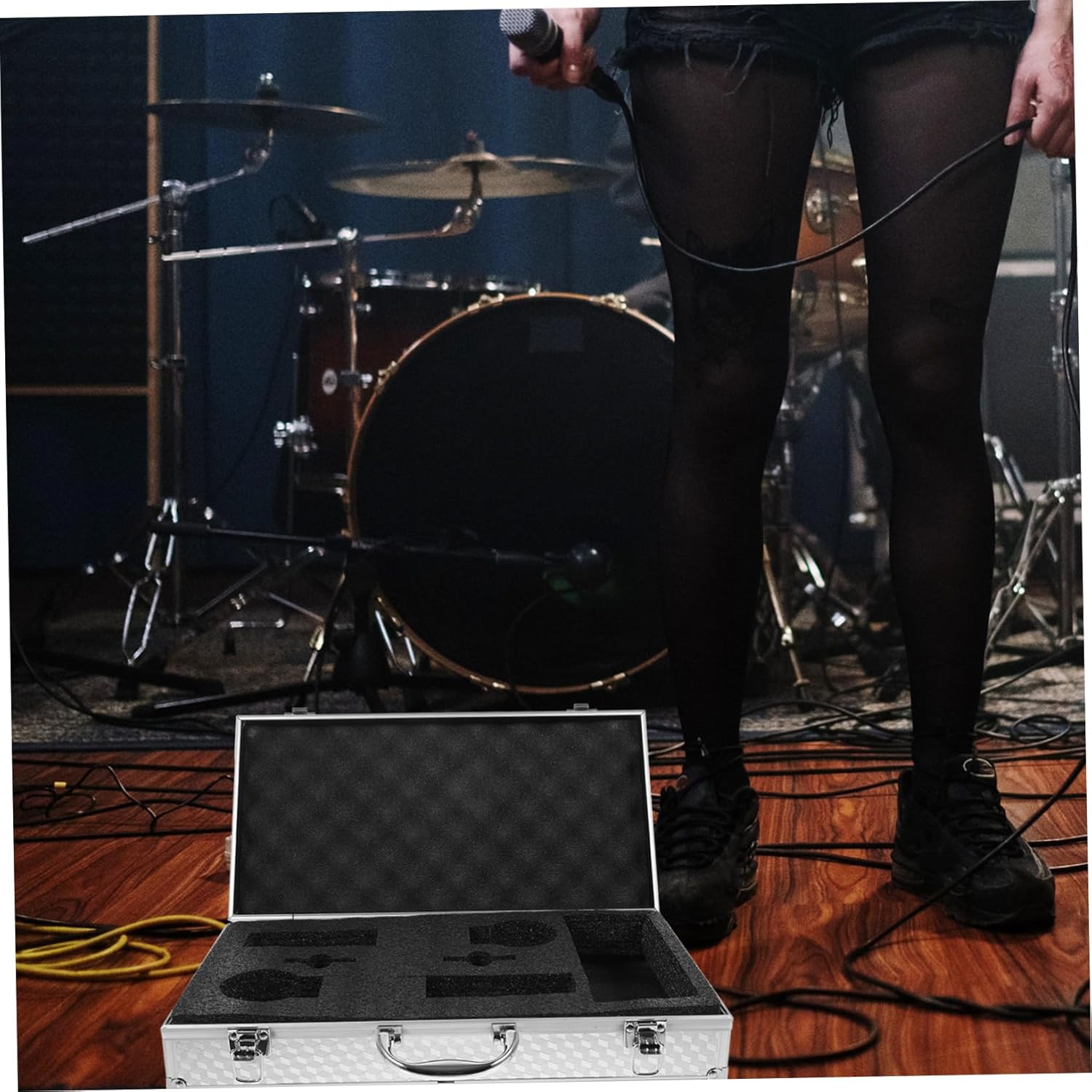 Aluminum Alloy Handheld Microphone Box Slots Interview Mic Case Protective Podmic Travel Case