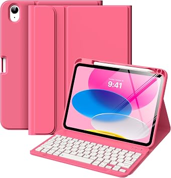 MoKo for iPad A16 11th Generation Case with Keyboard 11 inch 2025, iPad 10th Generation 10.9 inch Case with Pencil Holder, Multi-Angle Detachable Bluetooth Keyboard, Pink