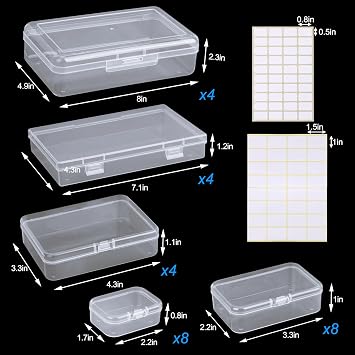 Small Storage Containers 28 Pack Mixed Sizes Plastic Craft Boxes Clear