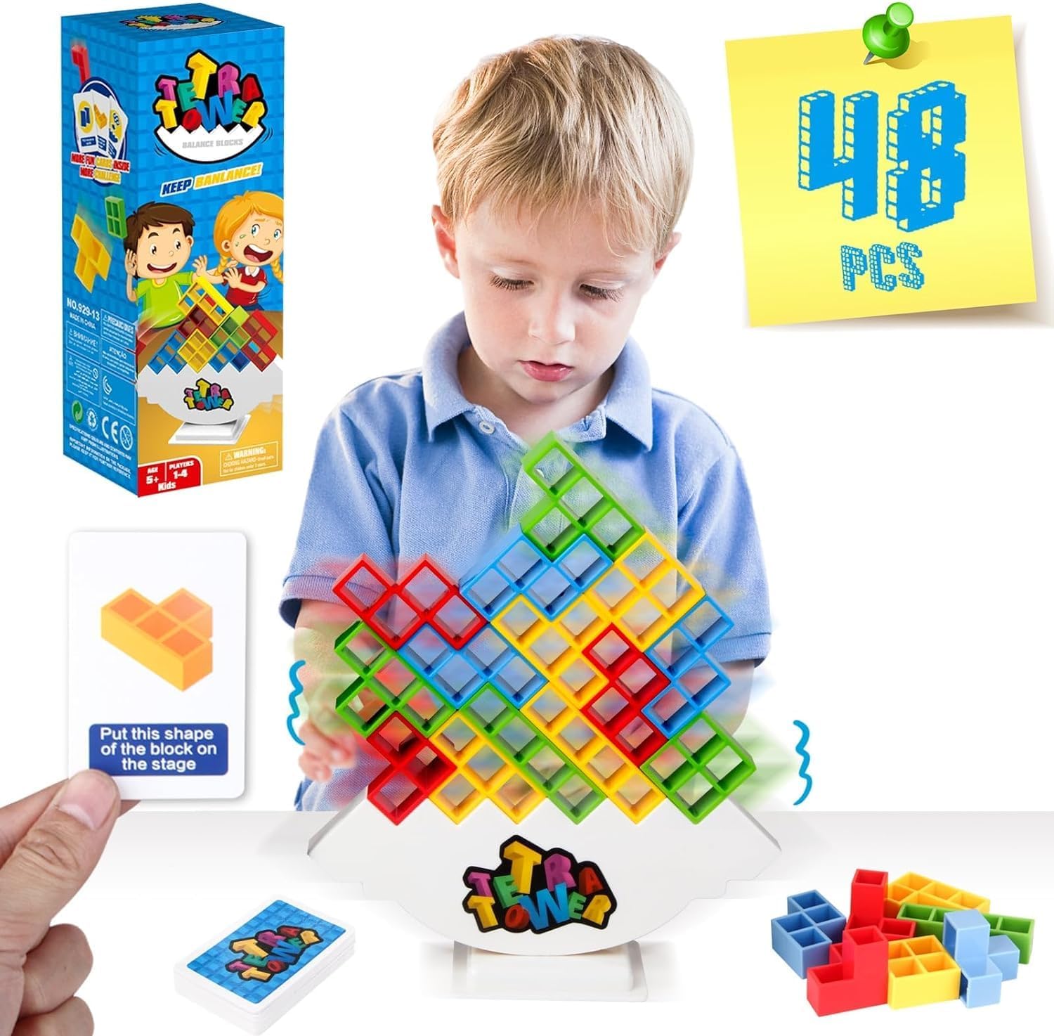 CGCHAONI Tetra Tower Balance Game Toys - 48PCS Swing Stack High Child Toy, DIY Assembling Versatile Toy for Kids Boys Girls, Board Table Games, Stacking Blocks Puzzle Assembly Bricks Gift