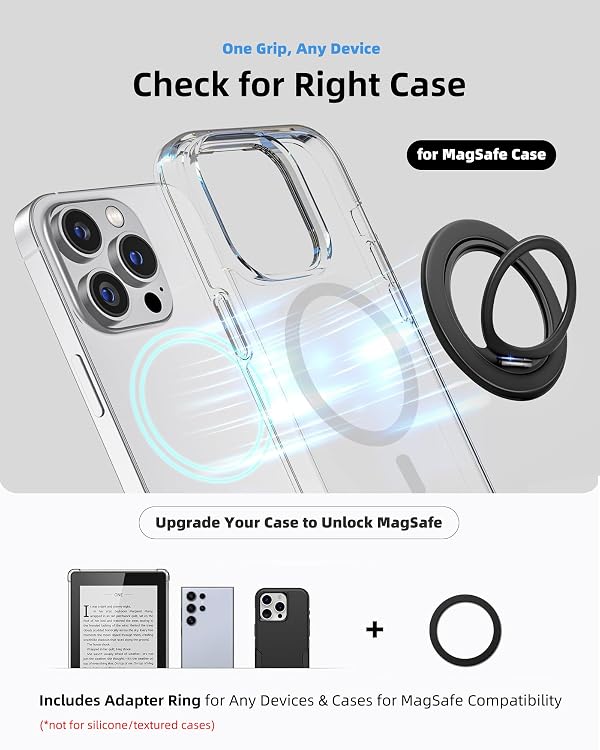 Makemani Magnetic Phone Ring Grip for MagSafe, Rotatable Ring Holder Stand with Adapter Ring for Phone Case, Black by Makemani - Used condition - Image 5
