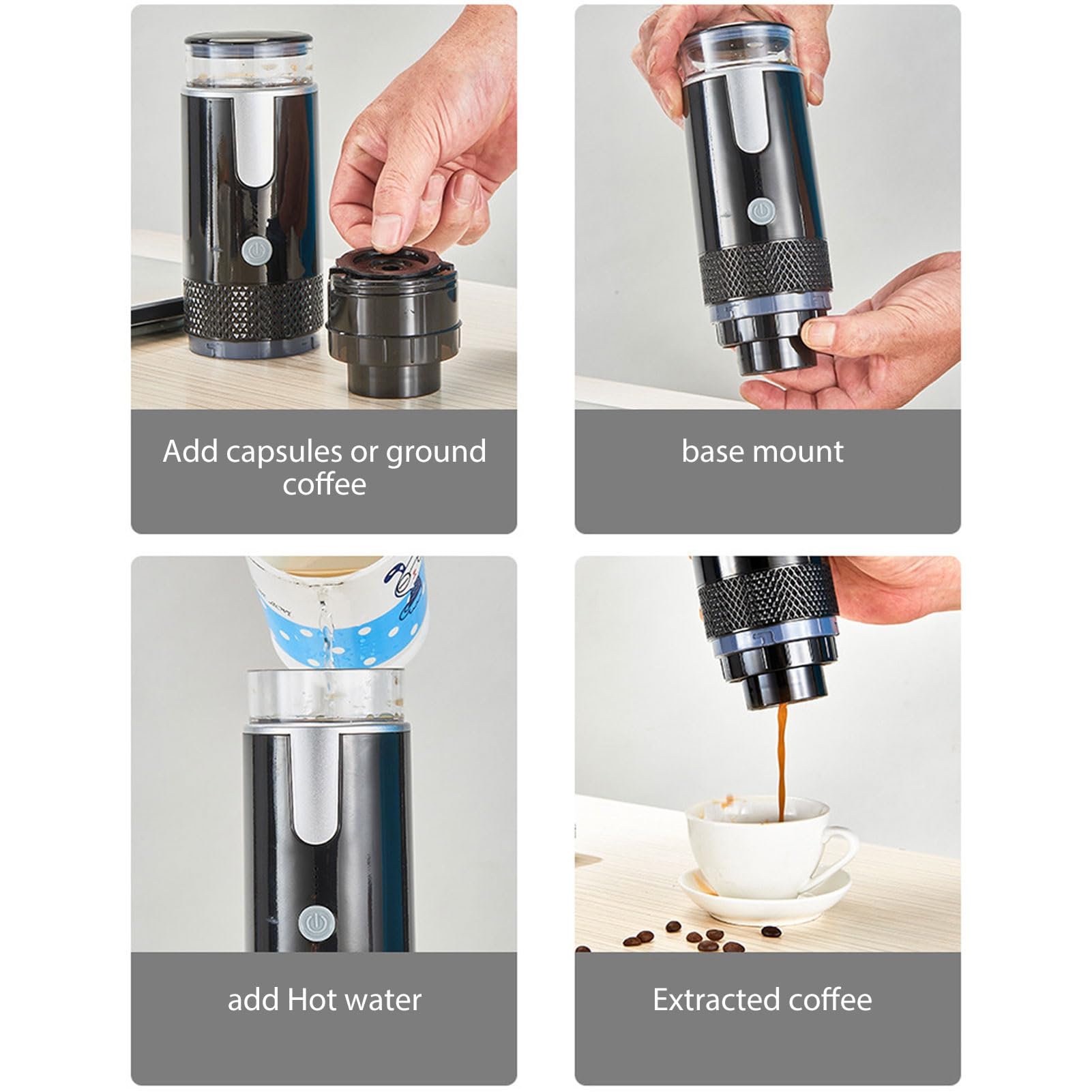 Jiawu Macchina da caffè Portatile, Macchina per caffè Espresso a Pressione Compatibile con Capsule K Cup e caffè Macinato, Caffettiera Portatile Ad Azionamento Manuale per il Campeggio