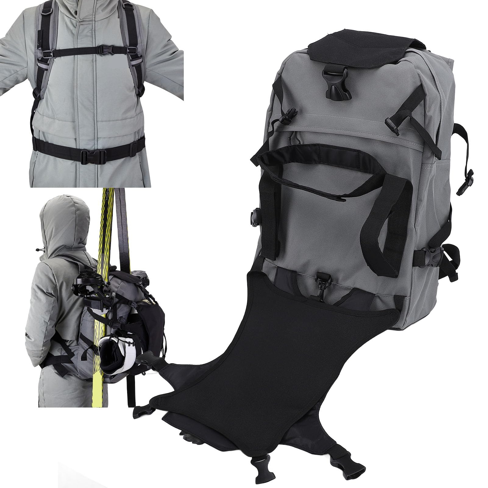 Borsa per Scarponi da Sci, Zaino da Sci in Tessuto Oxford 30 Litri con Scomparto per Casco, Zaino da Snowboard Impermeabile con Tasche Laterali e Cinghie Regolabili per Viaggi Escursionismo