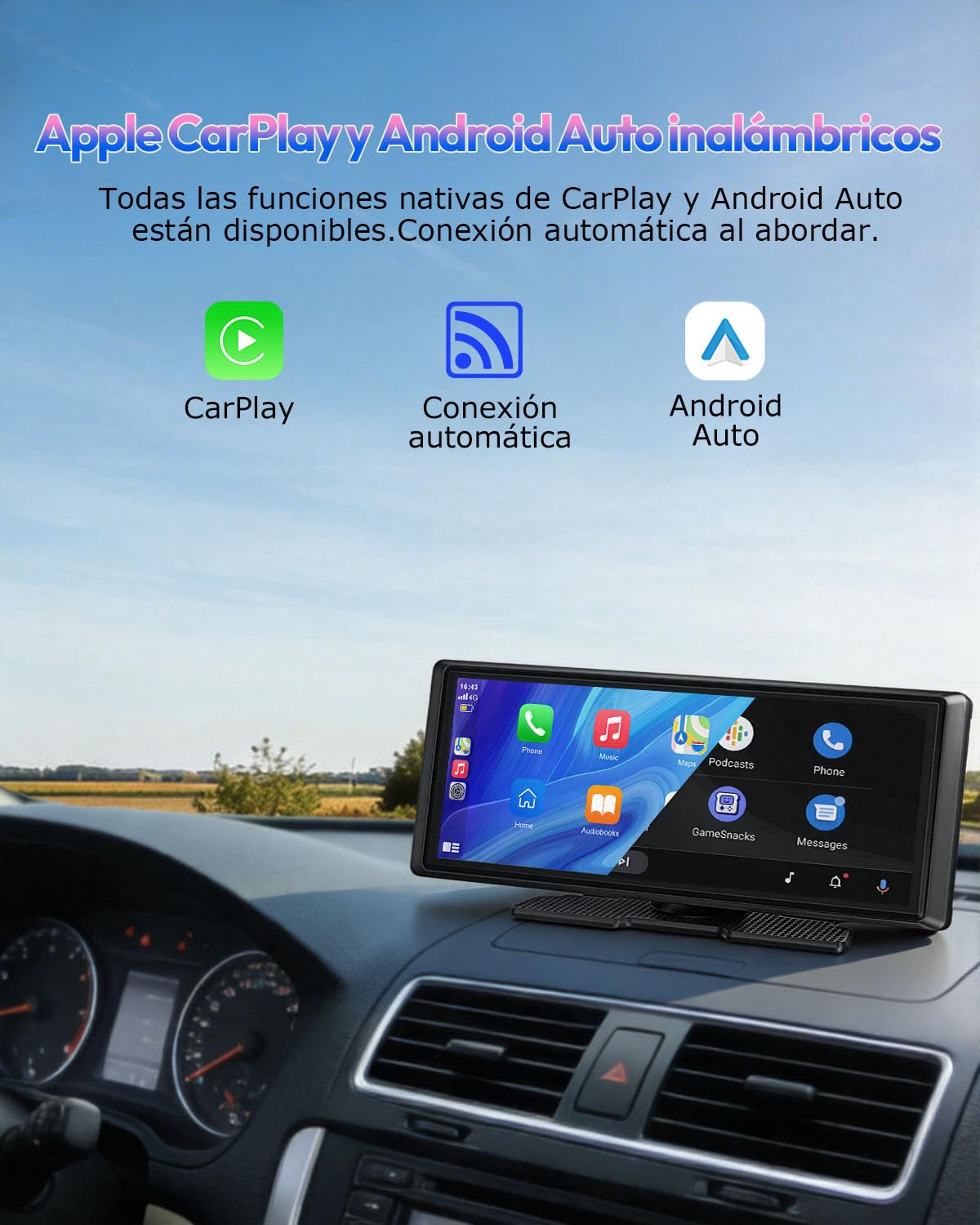 ESSGOO Pantalla Carplay Coche con Cámara Retrovisora,8 Pulgadas Apple Car Play Android Auto Inalámbrico,Pantalla Táctil Portátil Radio Coche con Bluetooth,Airplay,Mirror Link,FM,AUX,Siri,Navegación
