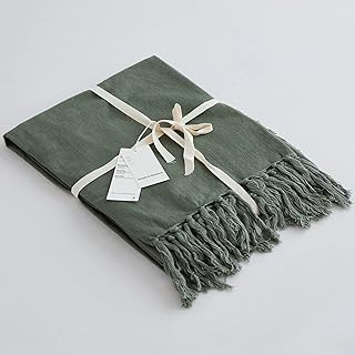 Simple&Opulence Boho Linen Throw Blanket for Bed, Couch, 50”x70” Pre-Was...