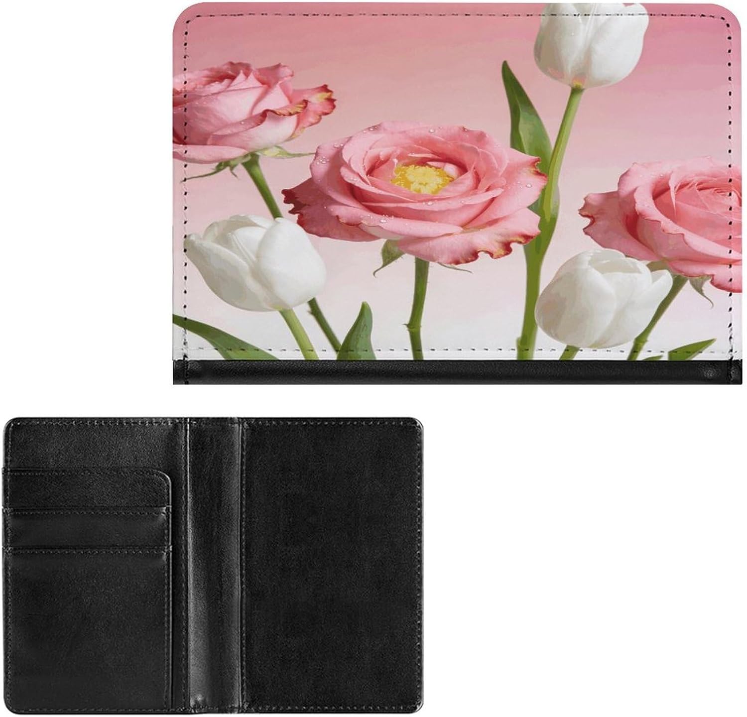 Personalized Pink White Flower Passport Holder Waterproof Passport Protector for Travel Essentials Classic Passport Wallet with Slots PU Leather Passport Cover Holder