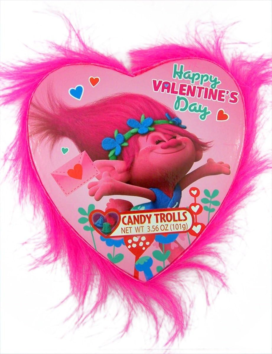 DreamWorks Trolls Valentine's Day Fur Heart Box with Troll Candy, 3.56 oz (Pink)