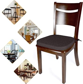 Shinnwa Dining Chair Cushions, Non Slip Kitchen Chair Pads with Ties, Indoor Seat Cushions, 15 x 15.5 inches, Dark Brown