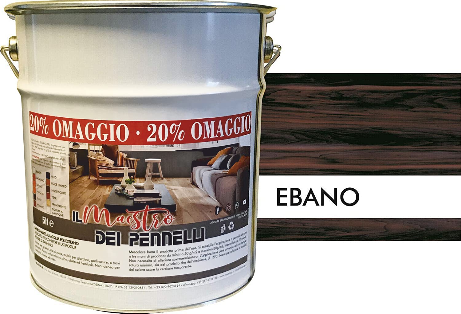 Maestro - Barniz de madera para exteriores para ciclo encerado profesional al agua, 5 kg (wengué/ébano)