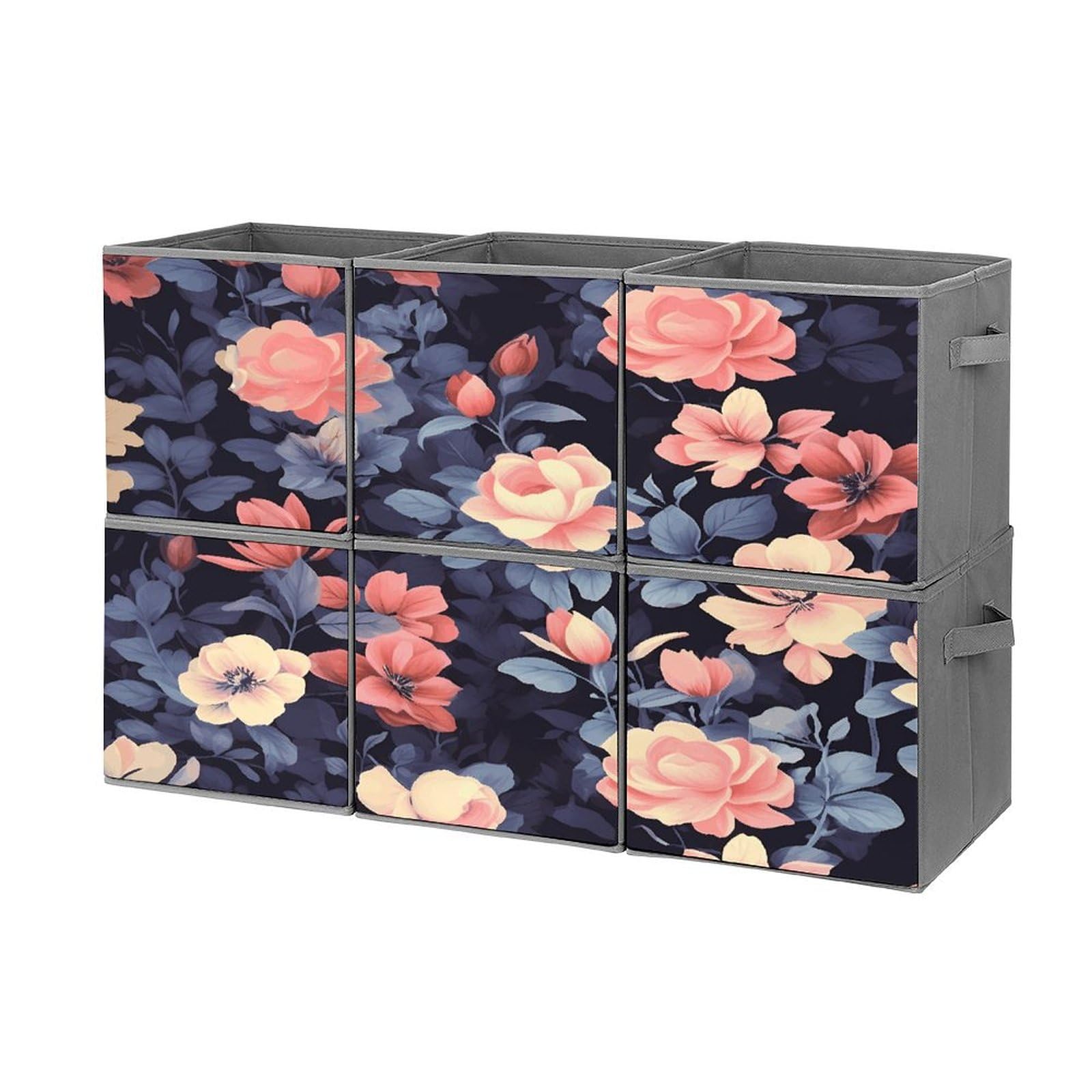 Boîtes de rangement pliables vintage et bacs empilables en tissu floral x6