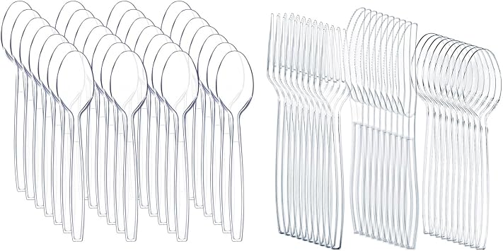 Liacere 360 Pieces Clear Plastic Spoons Liacere 360PCS Heavy Duty Clear Plastic Silverware,