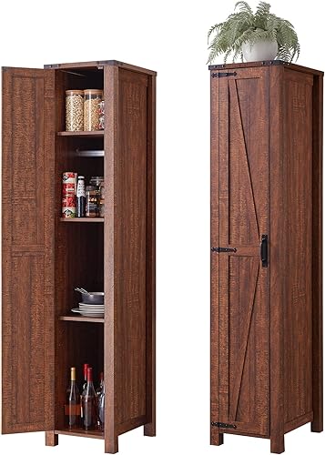 OKD - Armario de almacenamiento organizador de gabinete de baño con estantes ajustables despensa de cocina estrecha con puerta de granero