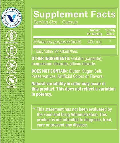 Miniatura 2 de The Vitamin Shoppe Echinacea 400MG (Echinacea Purpurea), Suplemento Herbal Apoya la Función Inmune Saludable (300 Cápsulas)
