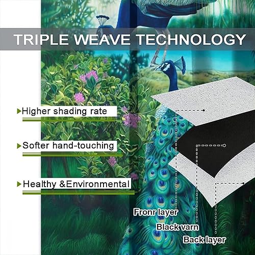 Miniatura 80 de Cortina opaca con estampado de pavo real, con estampado de animales retro, con bolsillo para cortinero y flores de peonía doradas, para dormitorio,