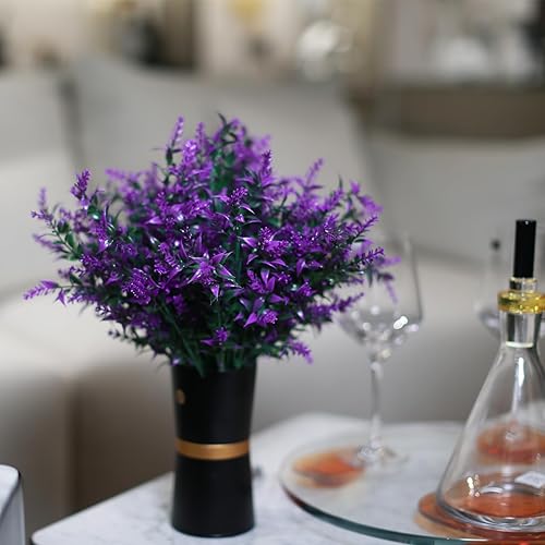Miniatura 5 de 12 paquetes de flores artificiales de mono de lavanda para exteriores, resistentes a los rayos UV, arbustos de plástico, maceta colgante para