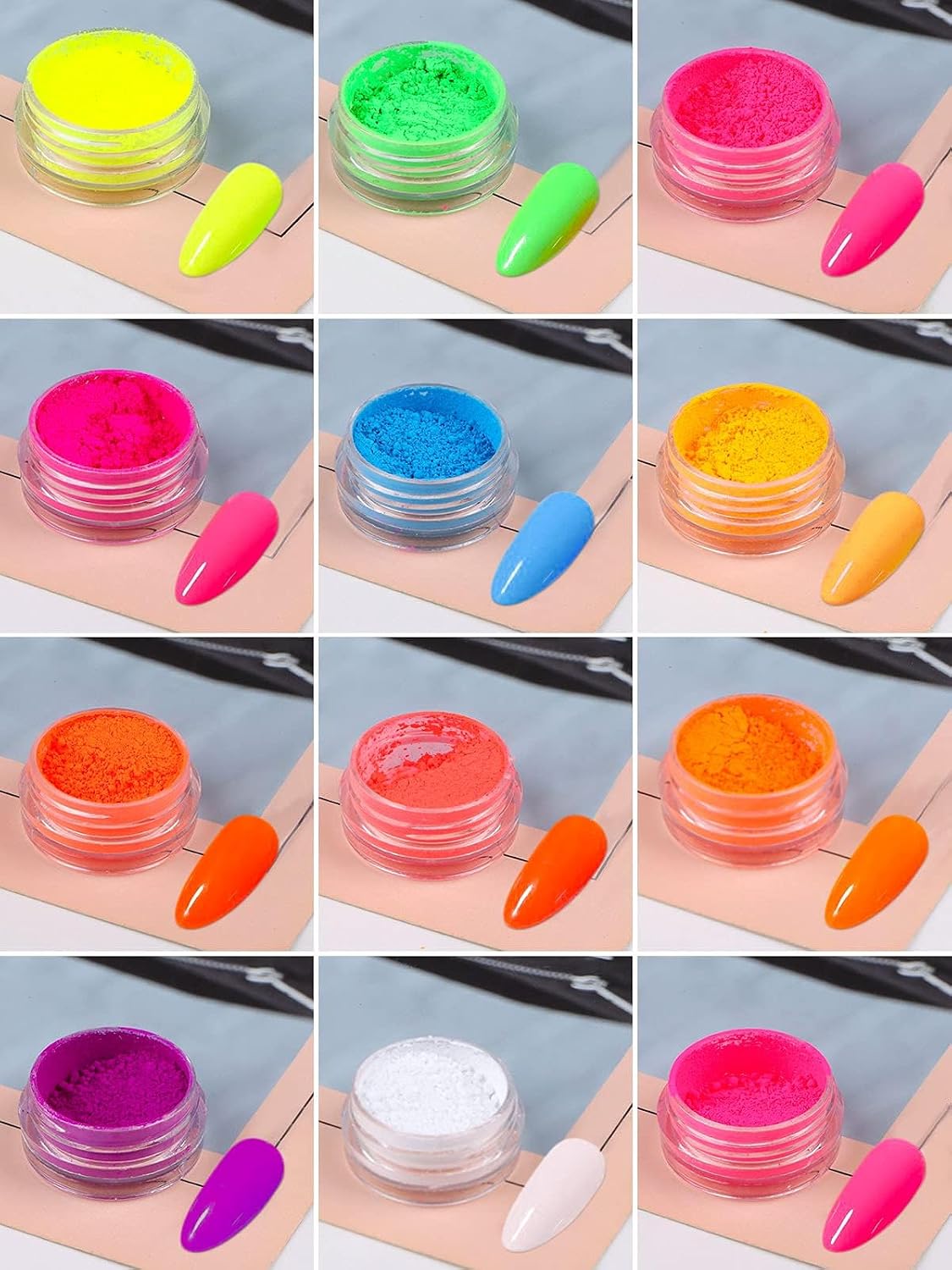 12 Colors Neon Pigment Nail Powder, Kalolary Fluorescent Iridescent Acrylic Matte Powder for Halloween Christmas Birthday Party Eyeshadow Makeup Nail Art Decoration