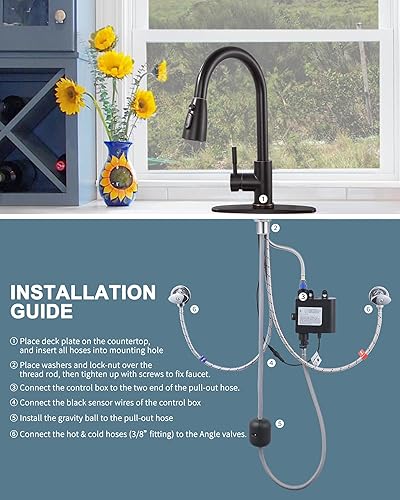 Vista 195 de WOWOW - Grifo de cocina cromado con rociador, grifo de fregadero de cocina extraíble de acero inoxidable con placa de cubierta, grifo de cocina