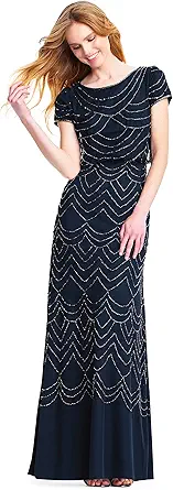 Women's Short Sleeve Blouson Beaded Gown