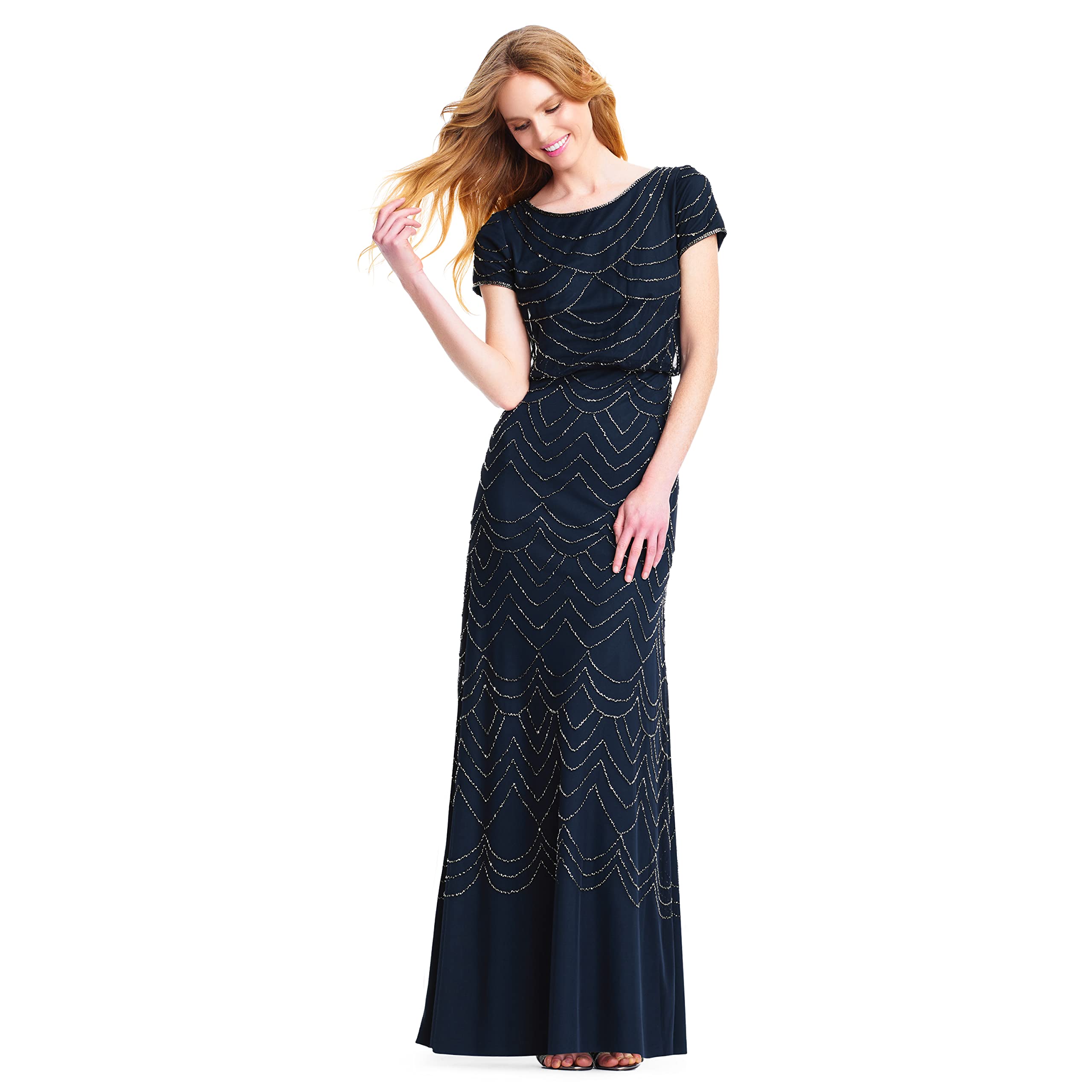 Women's Short Sleeve Blouson Beaded Gown