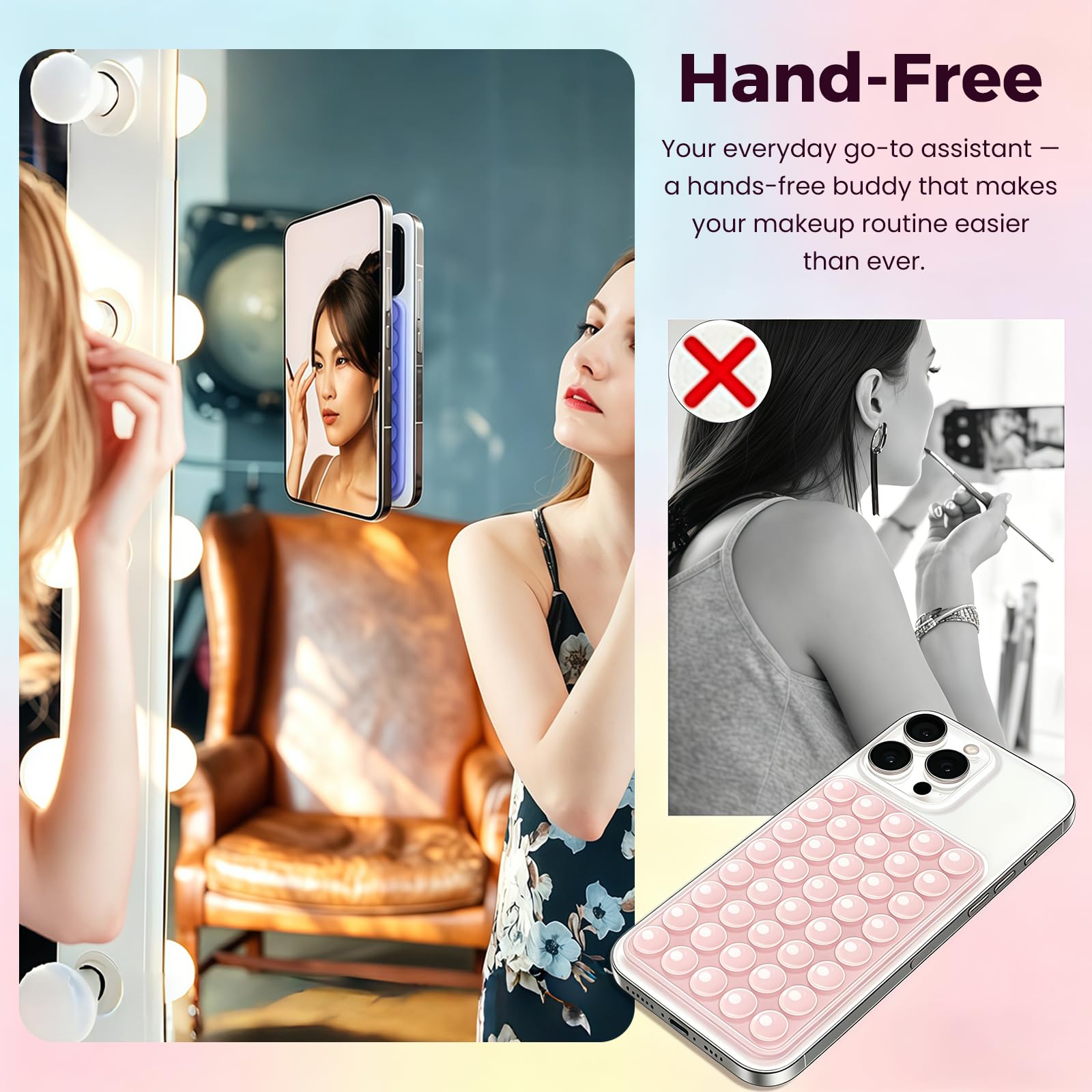Anteel 2026 - Paquete de 2 fundas de silicona con ventosa de doble cara, accesorios antideslizantes para teléfono, soporte de silicona de agarre fuerte manos libres para selfies y videos (tiza rosa y