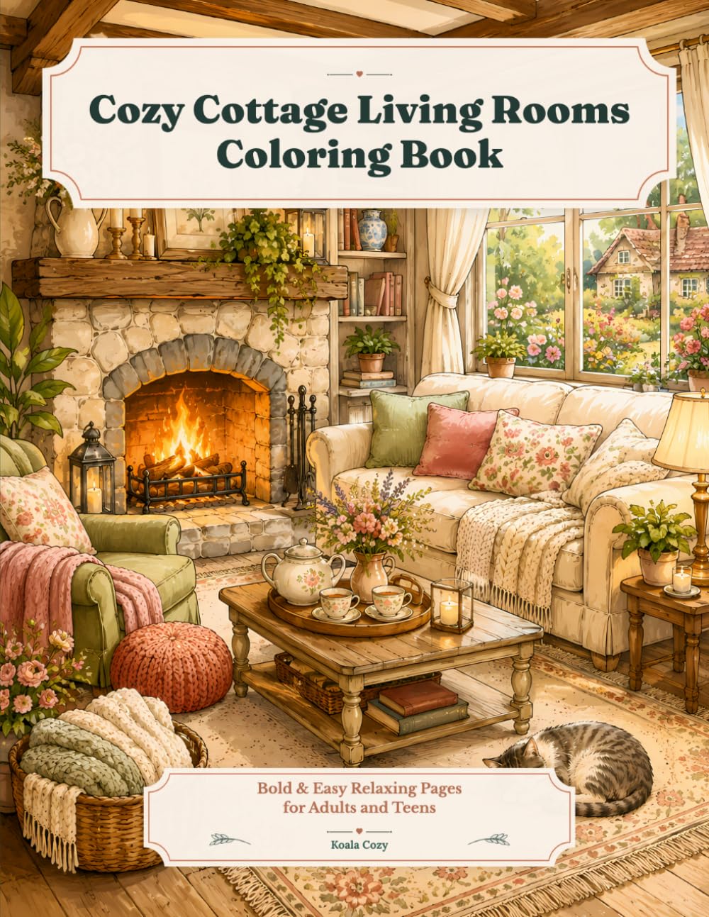 Cozy Cottage Living Rooms Coloring Book: Bold & Easy Relaxing Pages for Adults and Teens (Koala Cozy Coloring Collection)