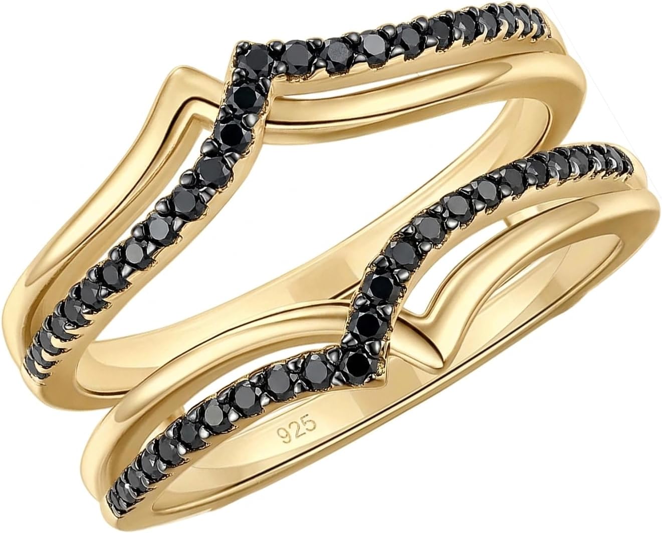 Round Created Black Diamond Two Row V Shape Engagement Enhancer Ring For Women | 925 Sterling Silver Ring | Sizes 4-13 | Wedding Wrap Guard Ring