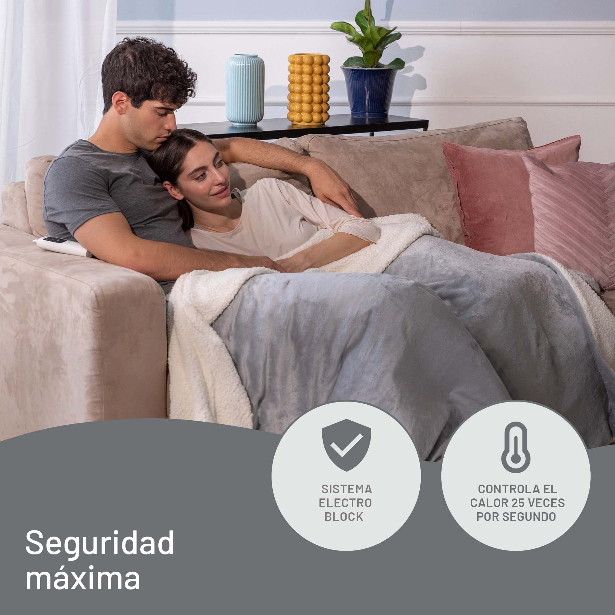 Imetec Adapto Grand Luxe, Plaid Calefactable, Manta Eléctrica, Tejido Suave 180 x 140 Cm,Ahorro Energético,Tecnología Adapto, Óptimo, Calentamiento Rápido, 6 Temperaturas, Lavable,Gris, 2.1 kilograms