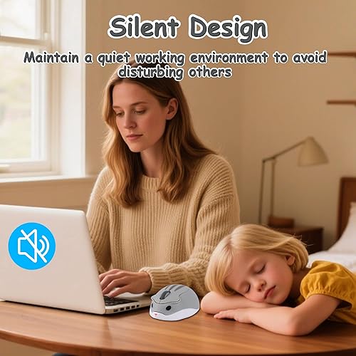 Miniatura 4 de Ratón inalámbrico Bluetooth con forma de hámster de dibujos animados con receptor USB de 2.4 GHz y Bluetooth de modo dual silencioso Kawaii USB