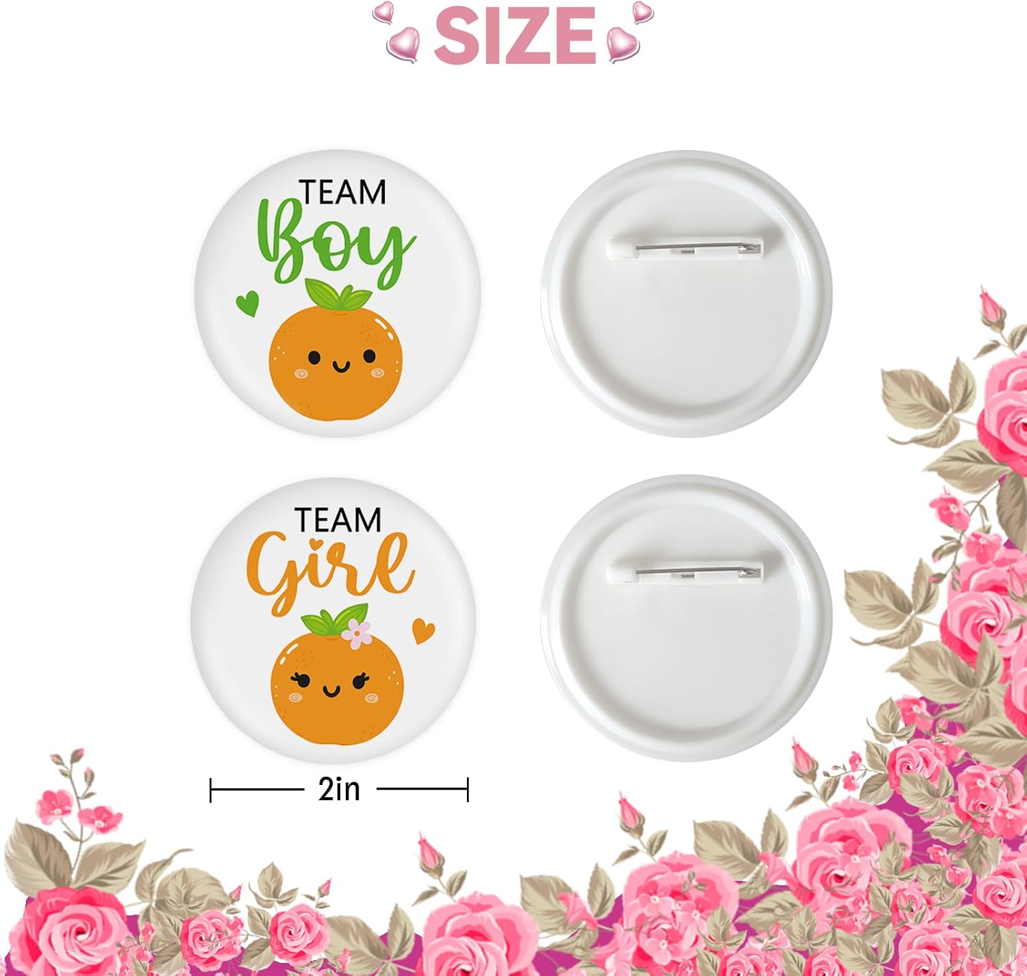 10 Pcs Orange Little Cutie Gender Reveal Button Pins, Team Boy Team Girl Badge Pins, Orange Boy or Girl Buttons, Team He/She Stain Brooch Button for Baby Shower/Gender Reveal Party Decorations