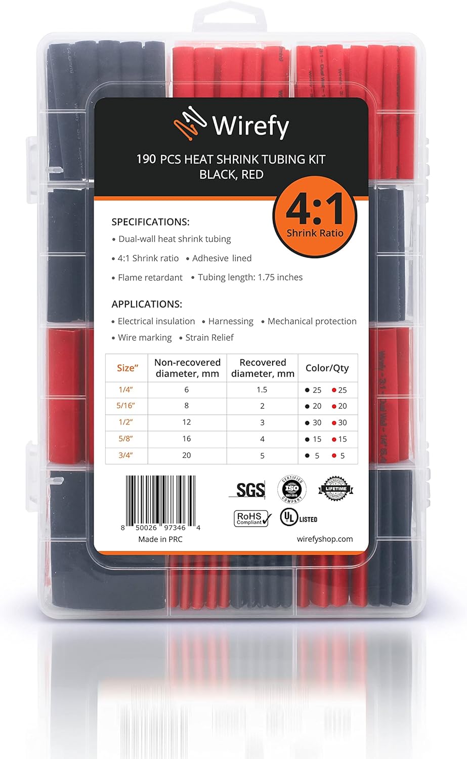 Wirefy 190 PCS Heat Shrink Tubing Kit - 4:1 Dual Wall Tube - Adhesive Lined - Marine Shrink Tubing - Black, Red : Industrial & Scientific