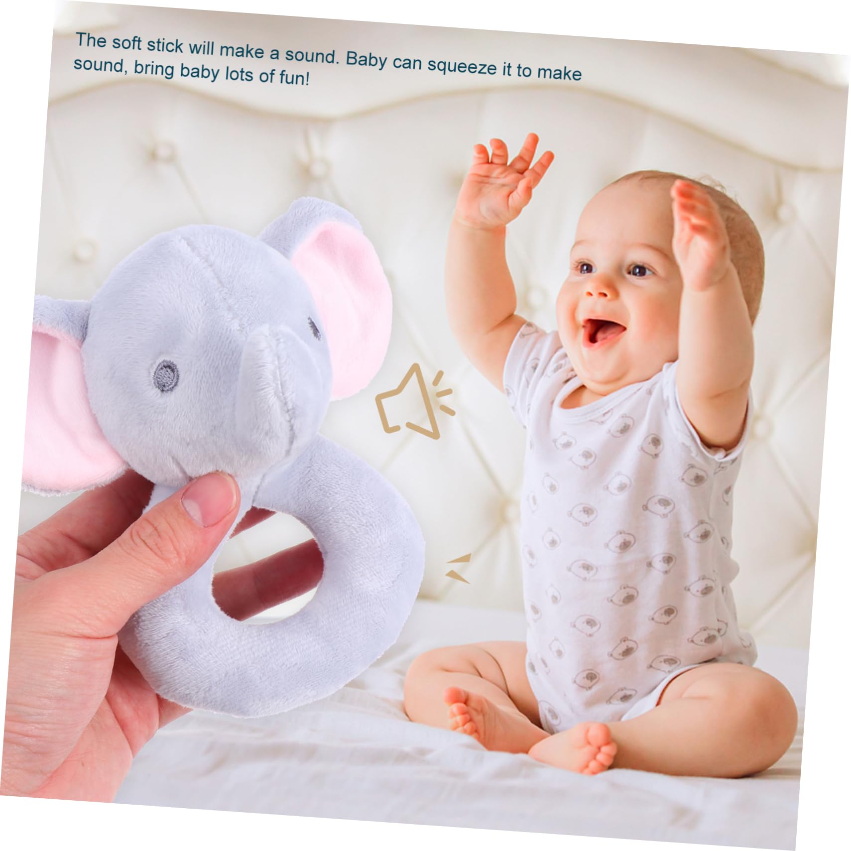 BESPORTBLE Garçon Fille Main Peluche Éléphant Hochet Sensoriel pour Nourrissons Stimule la Préhension le Toucher et Audition Dès Mois