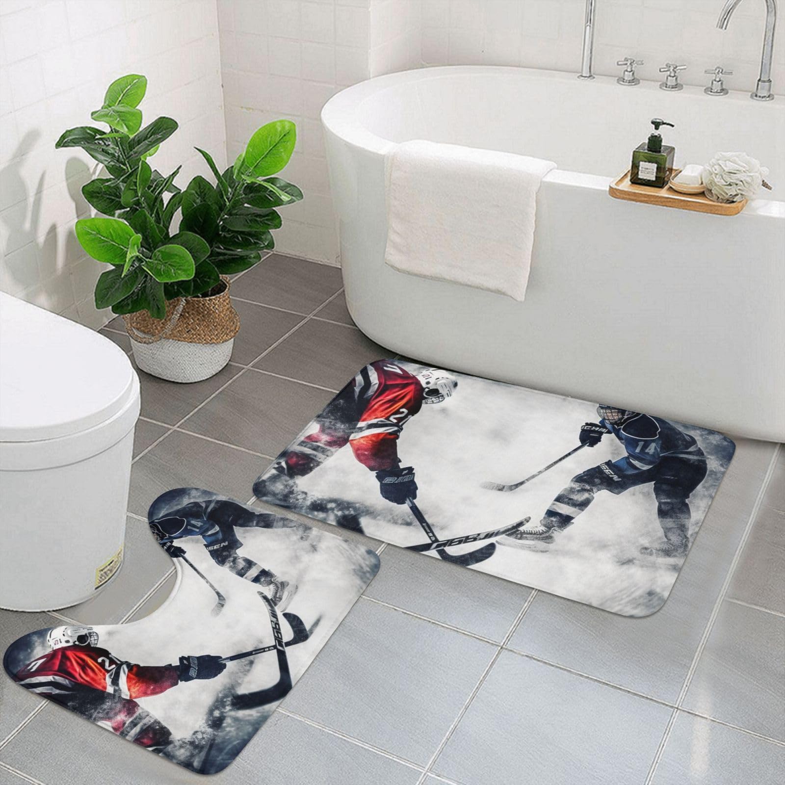 Tapis de bain antidérapant en U hockey noir pour sortie de douche design