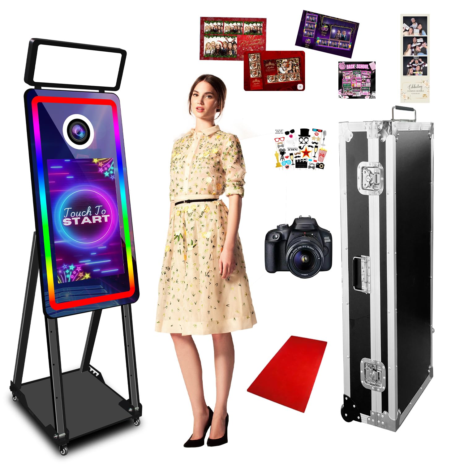 40inch Magic Mirror Photo Booth with Square Light, Selfie 21.5inch Touch Screen Photobooth Machine for Party, Rental, Wedding, Ceremony(Black, Machine + Camera)