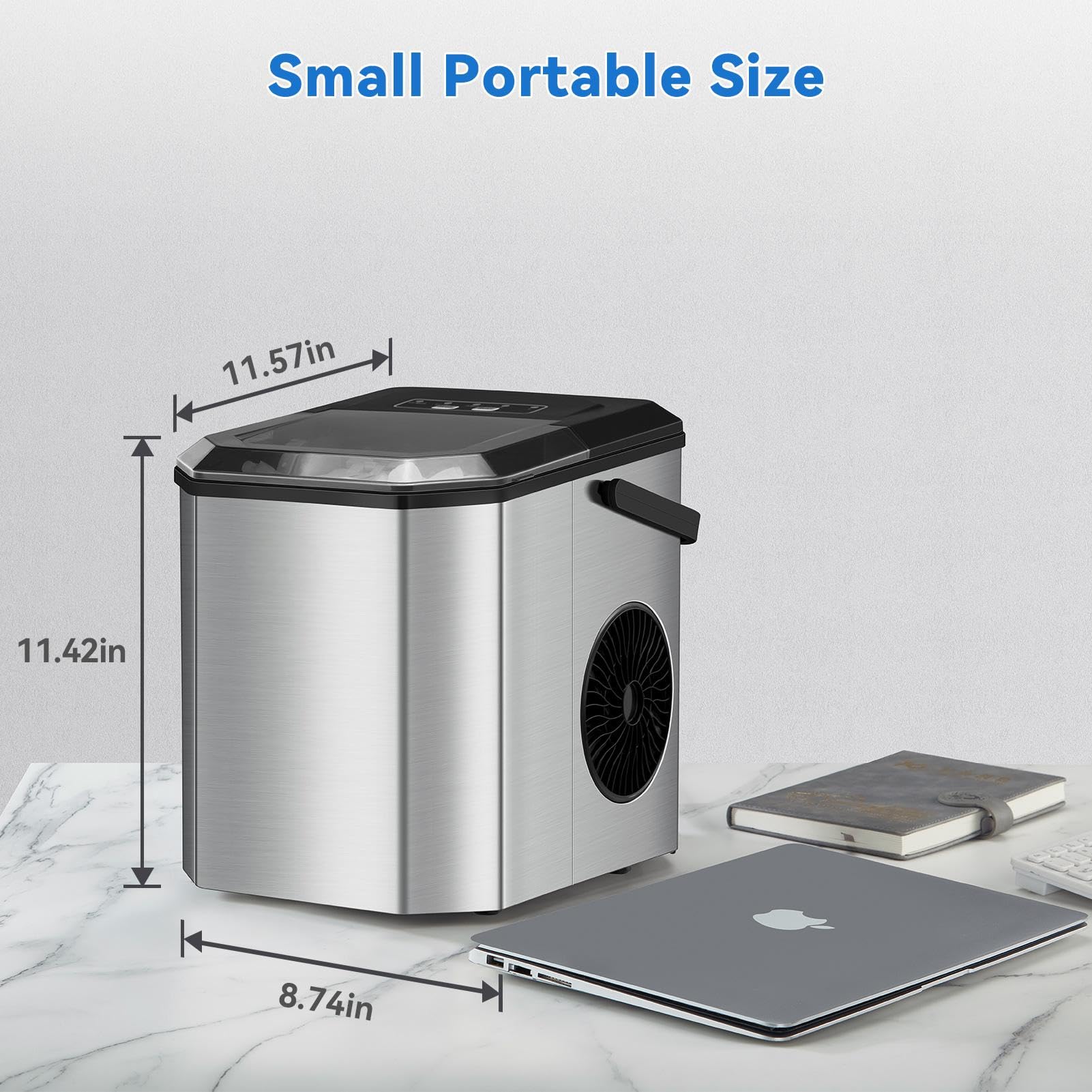 Countertop Ice Maker 26lbs/24hours Portable Small Ice Machine Stainless Steel Bullet Ice Machine With Scoop, Low Noise, Compact, Self-Cleaning Mini Ice Maker For Kitchen Office Camping Party on Fridge.com - View 2