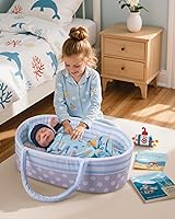 Vista 17 de BABESIDE Reborn Baby Dolls Moisés plegable para muñeca de bebé, cama de cuna suave, accesorios de muñeca con asa para muñecas de 17 a 22 pulgadas