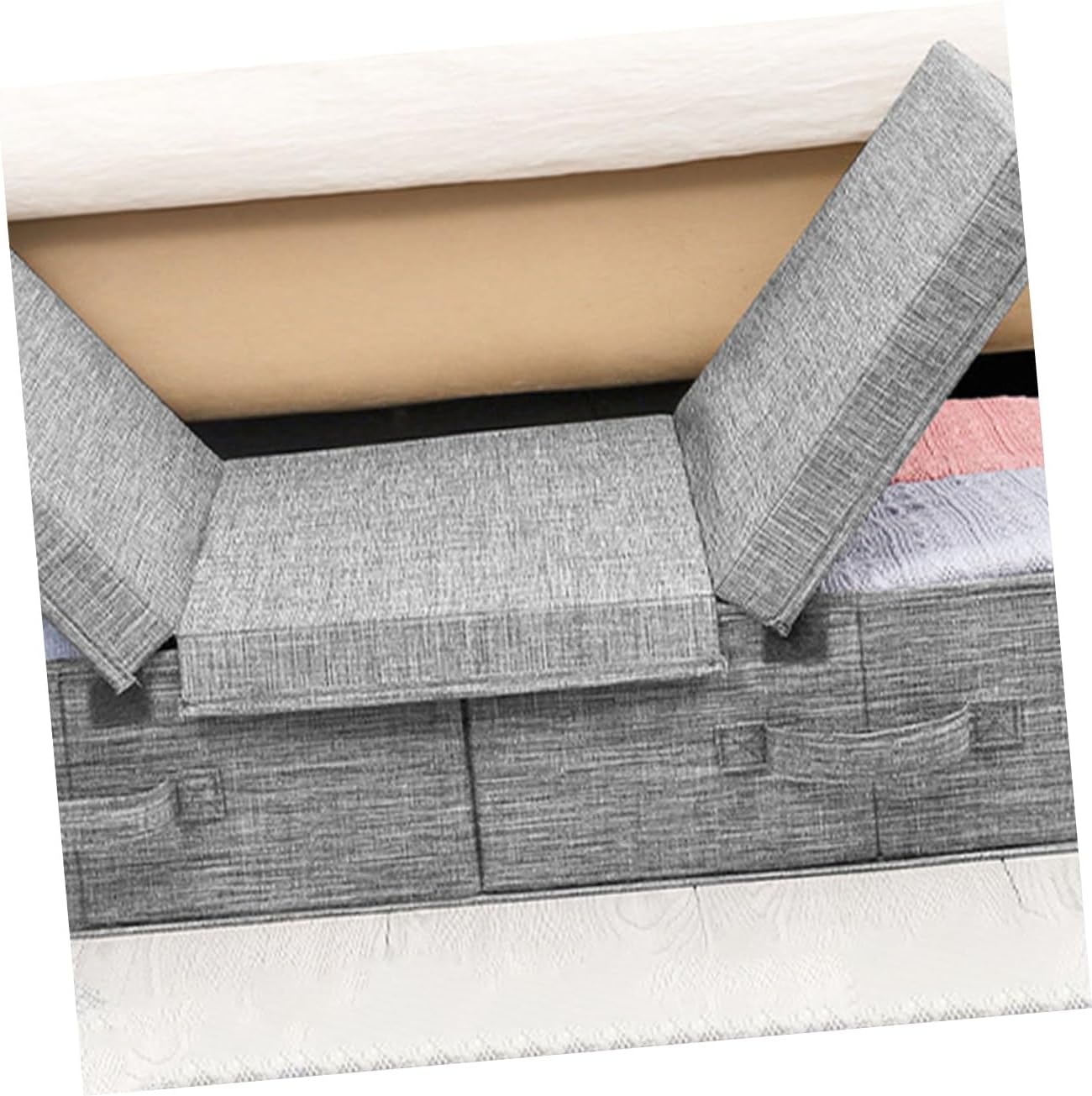 Folding under Bed Clothes Storage Bag Lid Multi-functional Organizer Bin for Quilts Blankets and Garments Space-saving Clamshell-type Storage Box for Bedroom and Closet Use