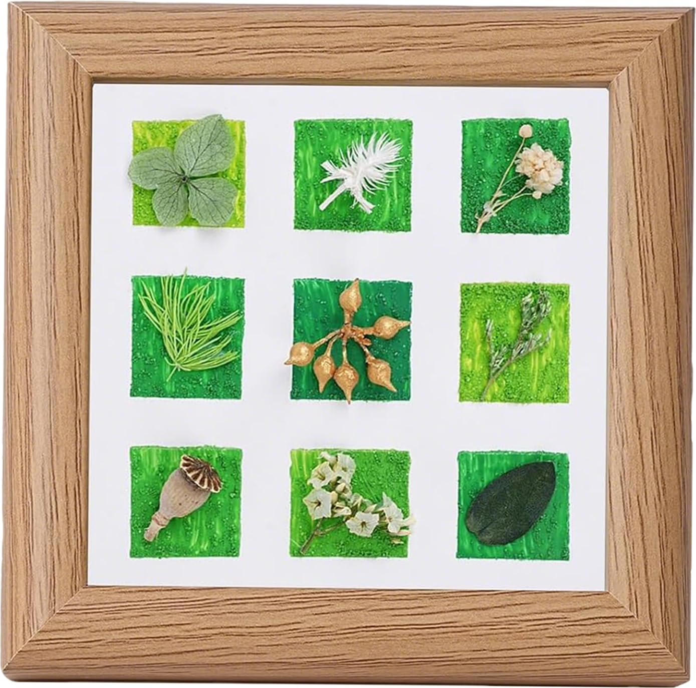 Shadow Box Frame 4.7x4.7'' Botanical Wall Art With Grids Of 9 Dried Flowers In Wood Frame for Bathroom, Kitchen, or Living Room Decor – Nature Botanical Artwork, Elegant Home Wall Art Collection