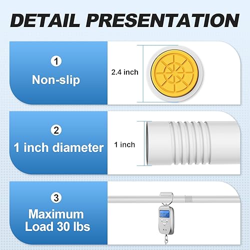Miniatura 3 de Barra de cortina de ducha blanca de 31 a 80 pulgadas, barra telescópica de acero inoxidable ajustable de 1 pulgada de diámetro, fácil de instalar,