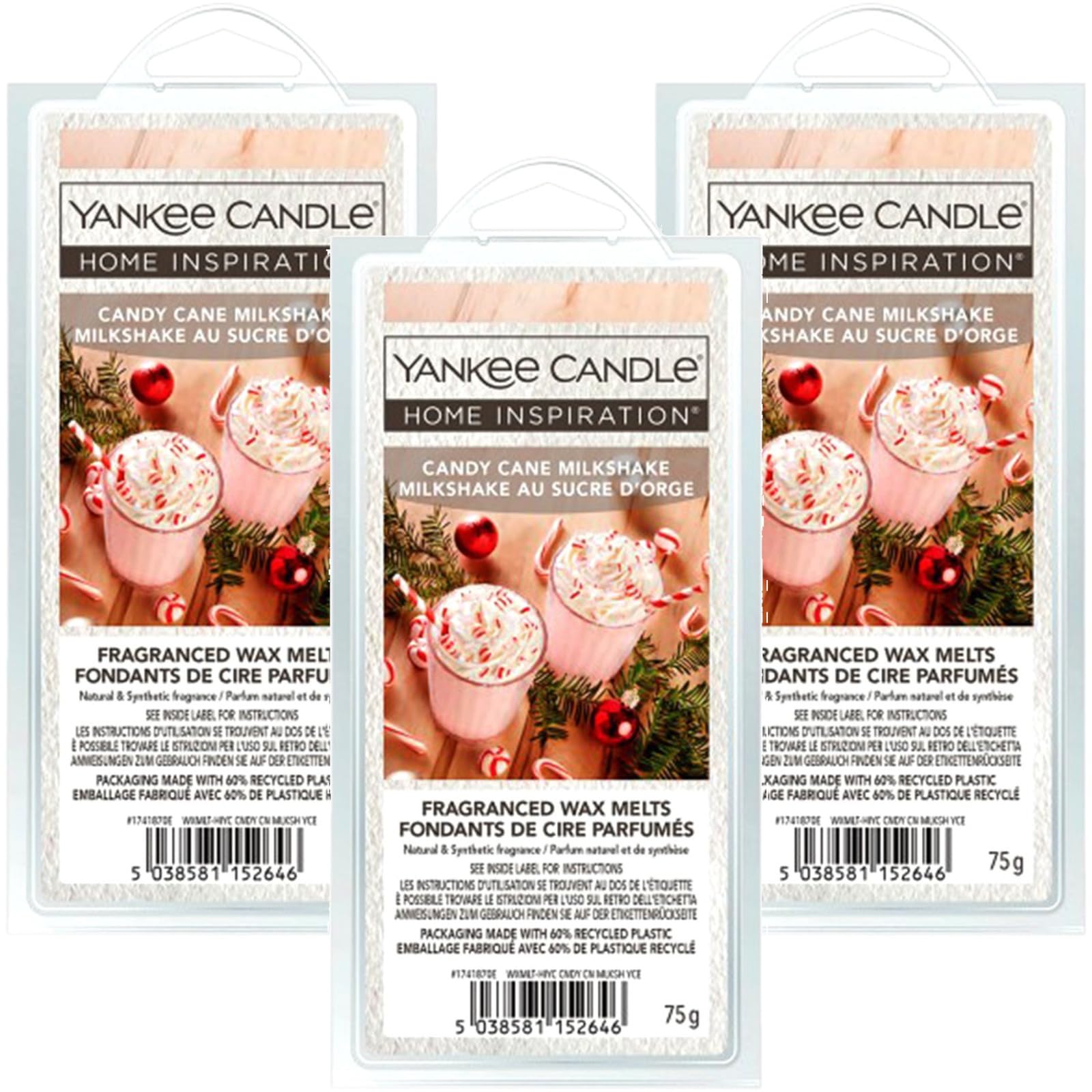 Yankee Candle Home Inspiration Candy Cane Milkshake Fragranced Wax Melts, 75g, 3 Pack