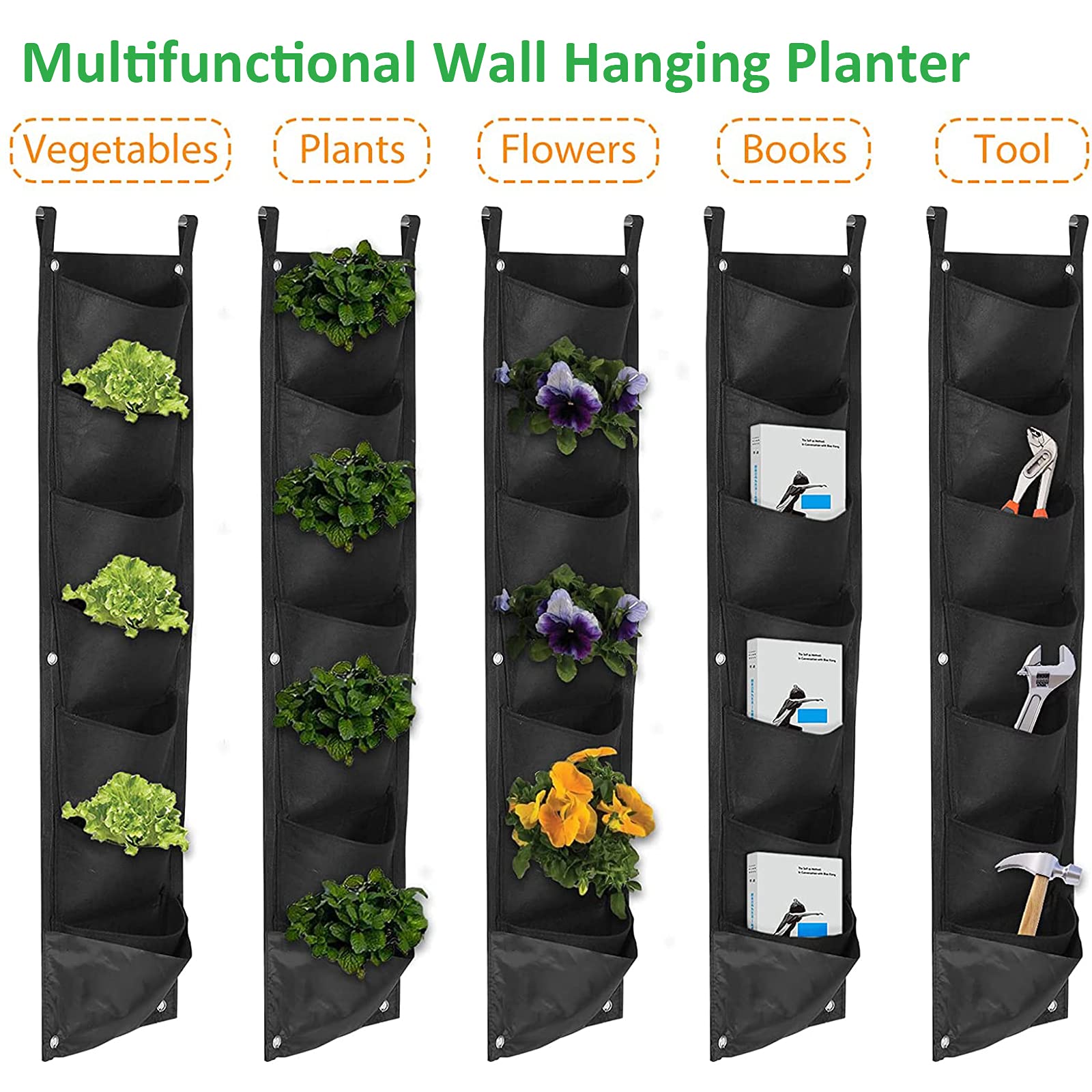 Fioriera Verticale Da Parete 36 Tasche In Feltro - Giardino Verticale Per Esterni E Interni - Verde - 5