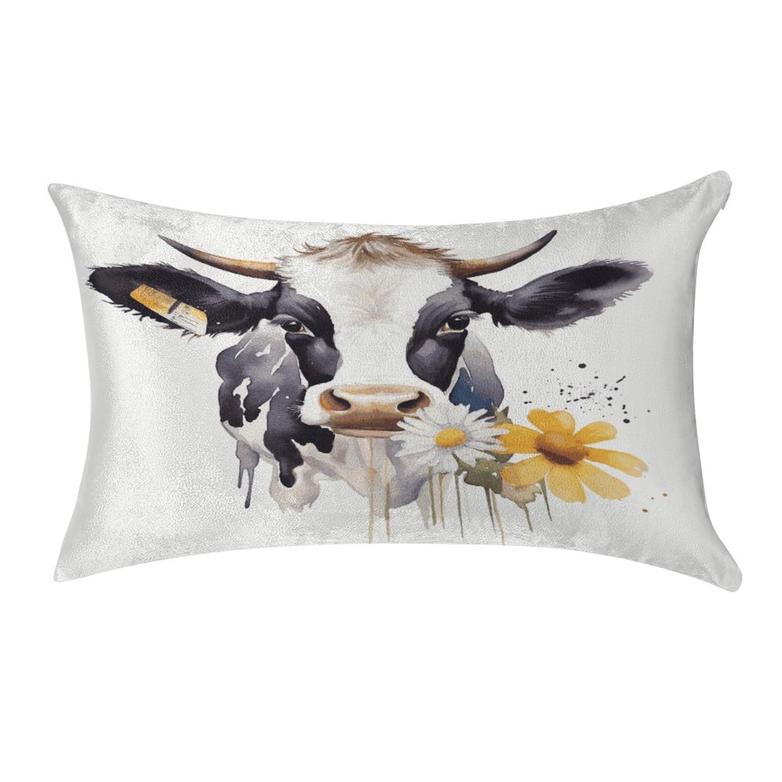 LDGSUPH Watercolor Cow and Daisy Flower Velvet Throw Pillow Covers Cozy Pillow Shams Pillowcases Detachable Pillow Cases Soft Cushion Cover with Zipper for Sofa Car Bed Pillow Protectors 12 "×20 "