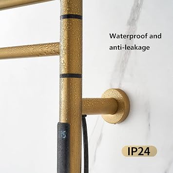 Electric Heated Towel Rack Gold for Bathroom, Rotatable Towel Rack with Timer, 80W Wall Mounted Towel Warmer Racks, 304 Stainless Steel Heated Towel Rail, Plug in