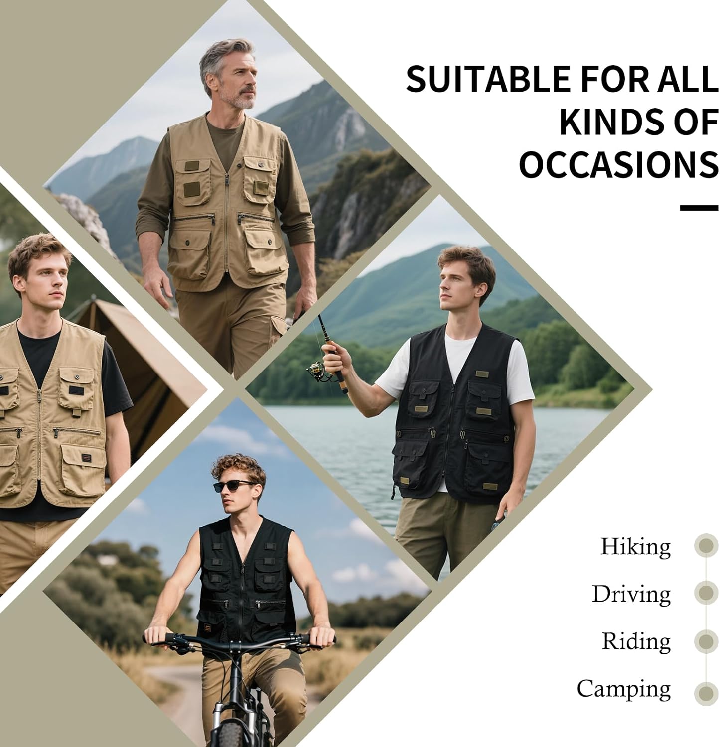 AOTORR Men's Utility Fishing Vest Lightweight Outdoor Work Safari Travel Multi Pockets Waistcoat Jacket - Image 5