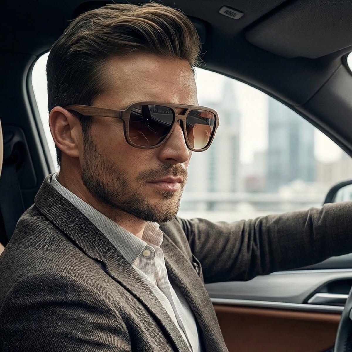 Gafas de Sol Piloto Polarizadas de Madera - Gafas de Sol Modernas con Funda de Bambú para Hombre y Mujer Regalos Perfectos