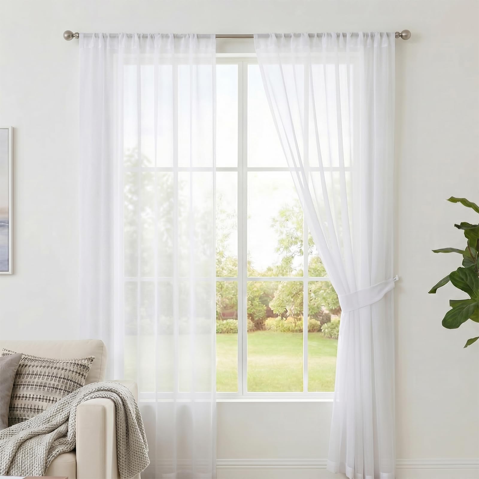 M&J Home Voile Sheer Slot Top Curtains White 55 x 90 Inch 1 Panel Single Panel