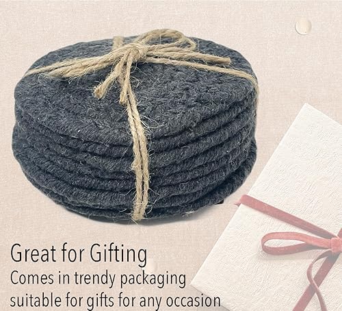 Miniatura 3 de Chardin Home Juego de 8 posavasos redondos trenzados hechos a mano, color carbón, de 4 pulgadas, rústico, bohemio, elegante, absorbente, mesa