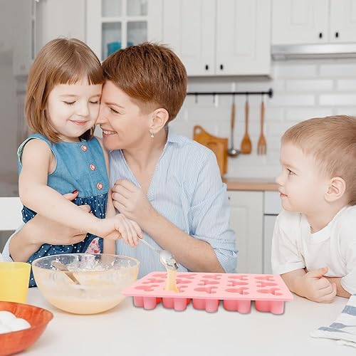 Miniatura 6 de Paquete de 2 moldes de silicona para ratón, 15 cavidades antiadherentes, para cubitos de hielo, gomitas de chocolate y dulces (gris-rosa)