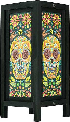 Buró vintage tailandés asiático oriental con calavera de fantasía o pantalla de lámpara de pie de papel madera, para el hogar, recámara, jardín,